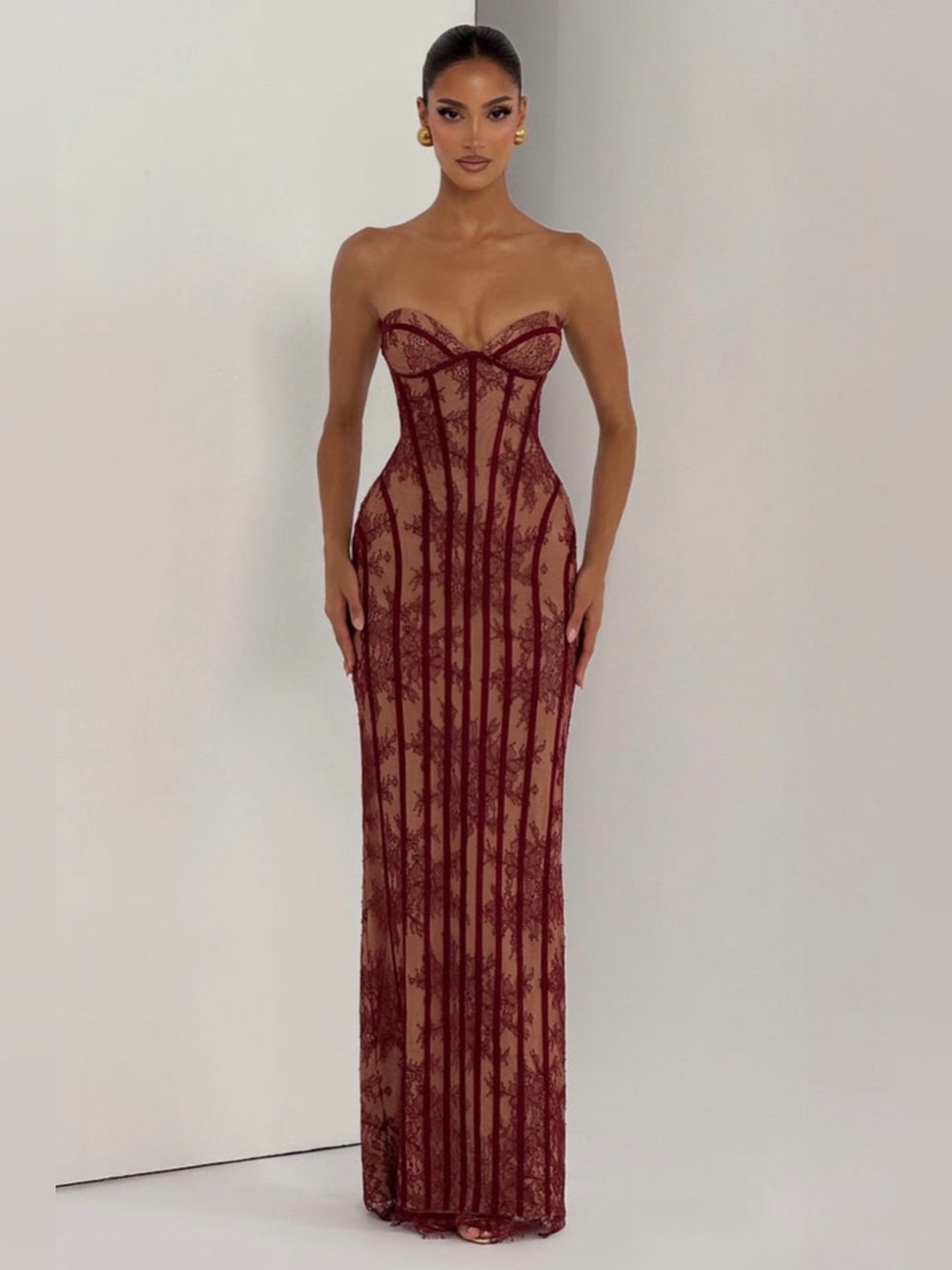 Babyboo Sian Burgundy Floral Lace Corset Maxi Dress | Size S | Worn Once - Picture 9 of 16